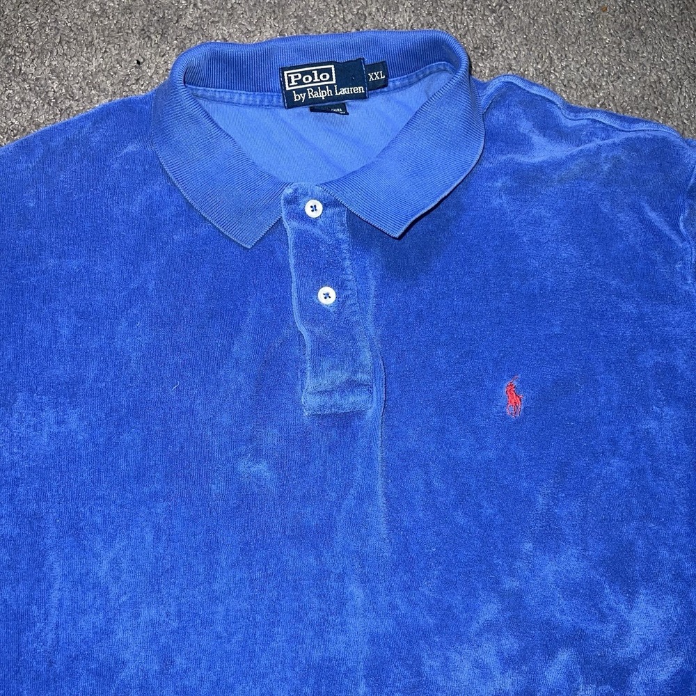 Polo‎ Ralph Lauren Terry Cloth Polo Shirt Men 2XL Blue Pocket Pony Short Sleeve